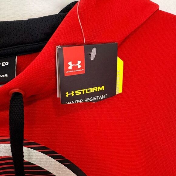 New Under Armour Hockey Red Fleece Lined Hooded Pullover Sweatshirt Men's XL - Picture 6 of 12